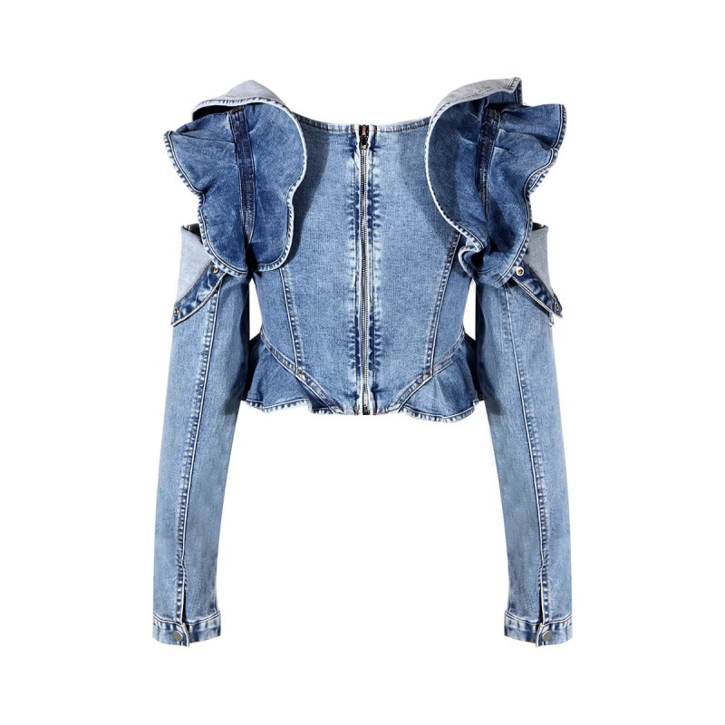 Crop Blouse Linen - Haut en jean à volants et