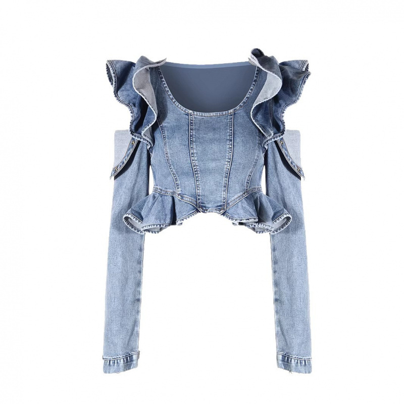 Crop Blouse Linen - Blouse en jean sexy à épaules