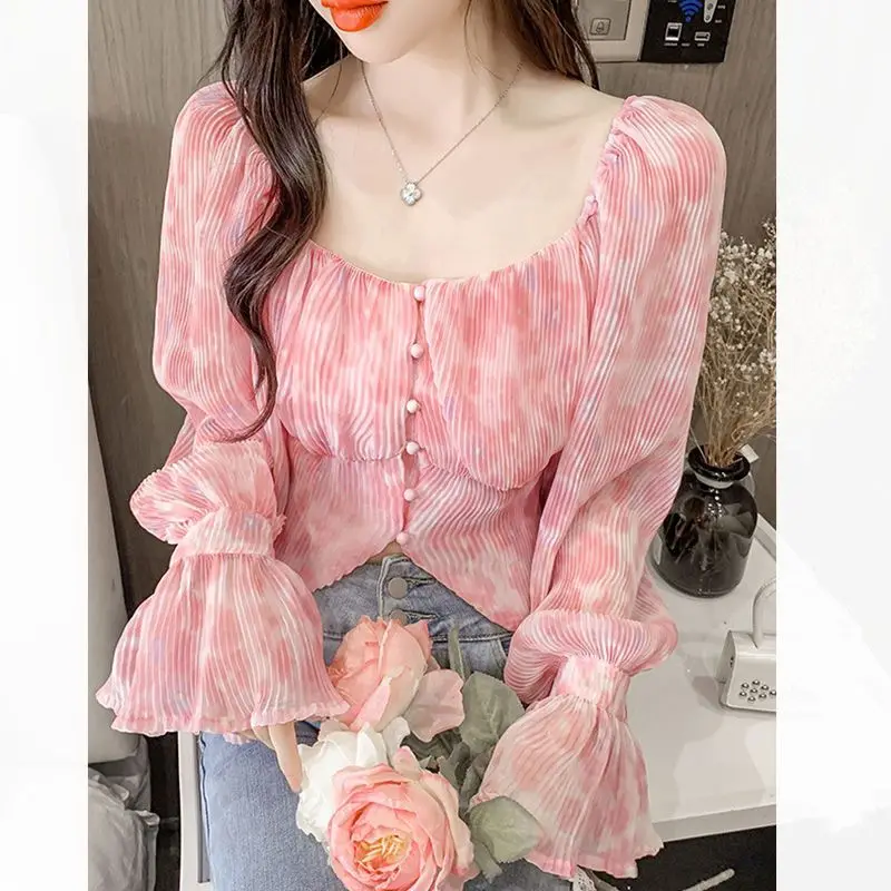 Crop Blouse Linen - Sexy Kawaii doux col carré imprimé