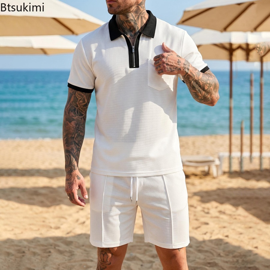 Summer Clothing For A Beach - Ensemble Polo à Col Waffle et