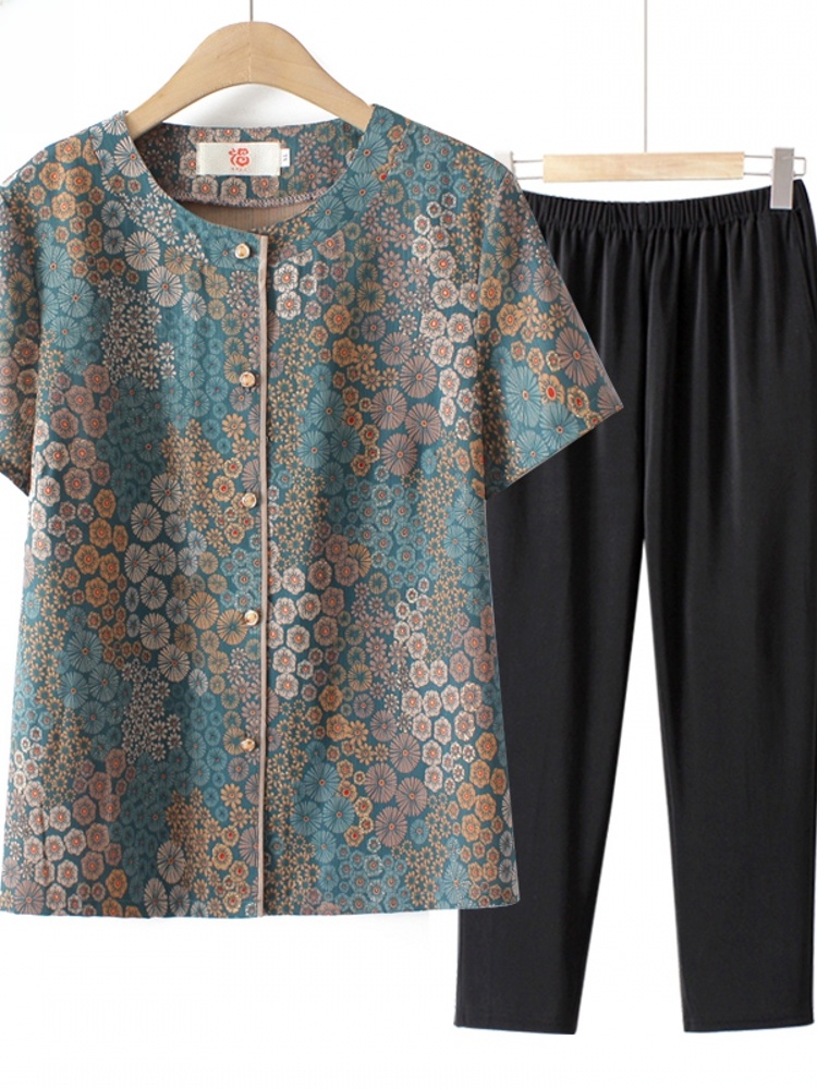 Summer Clothing For Women Over 60 - Ensemble deux pièces à manches courtes