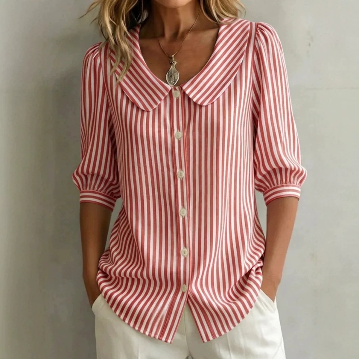 Crop Blouse Linen - Chemisier pour femme à manches courtes,