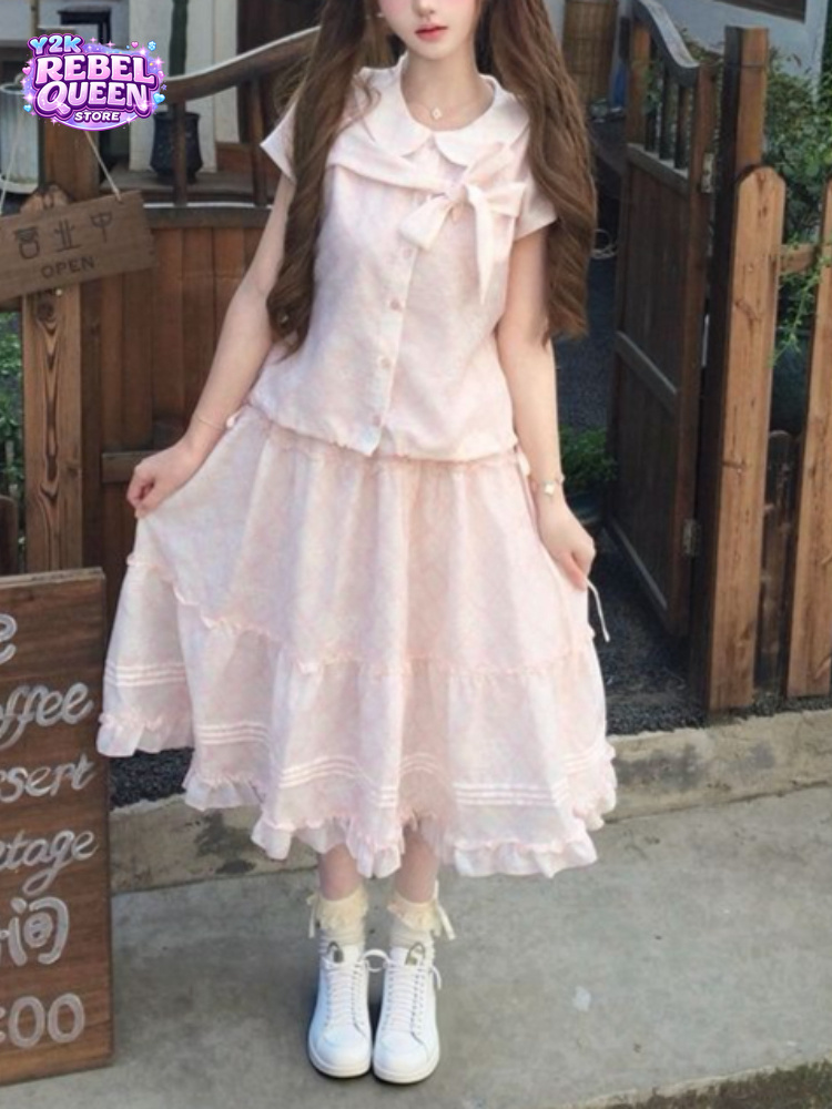 Summer Japanese Clothing - Ensemble 2 pièces pour femme, haut