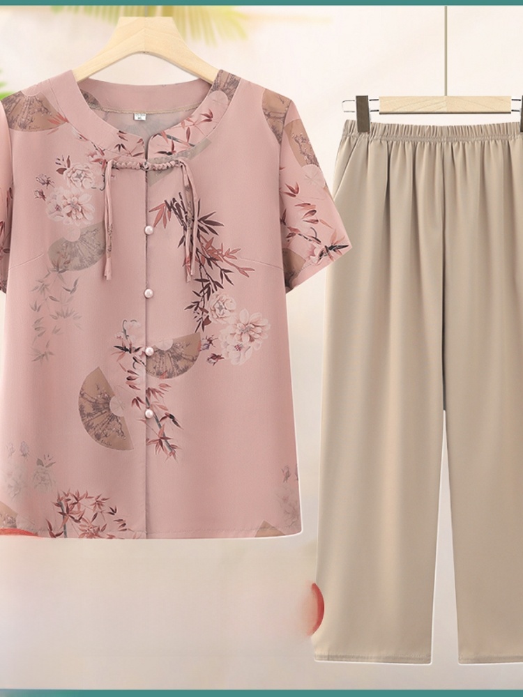 Summer Clothing For Women Over 60 - Ensemble deux pièces tendance à manches