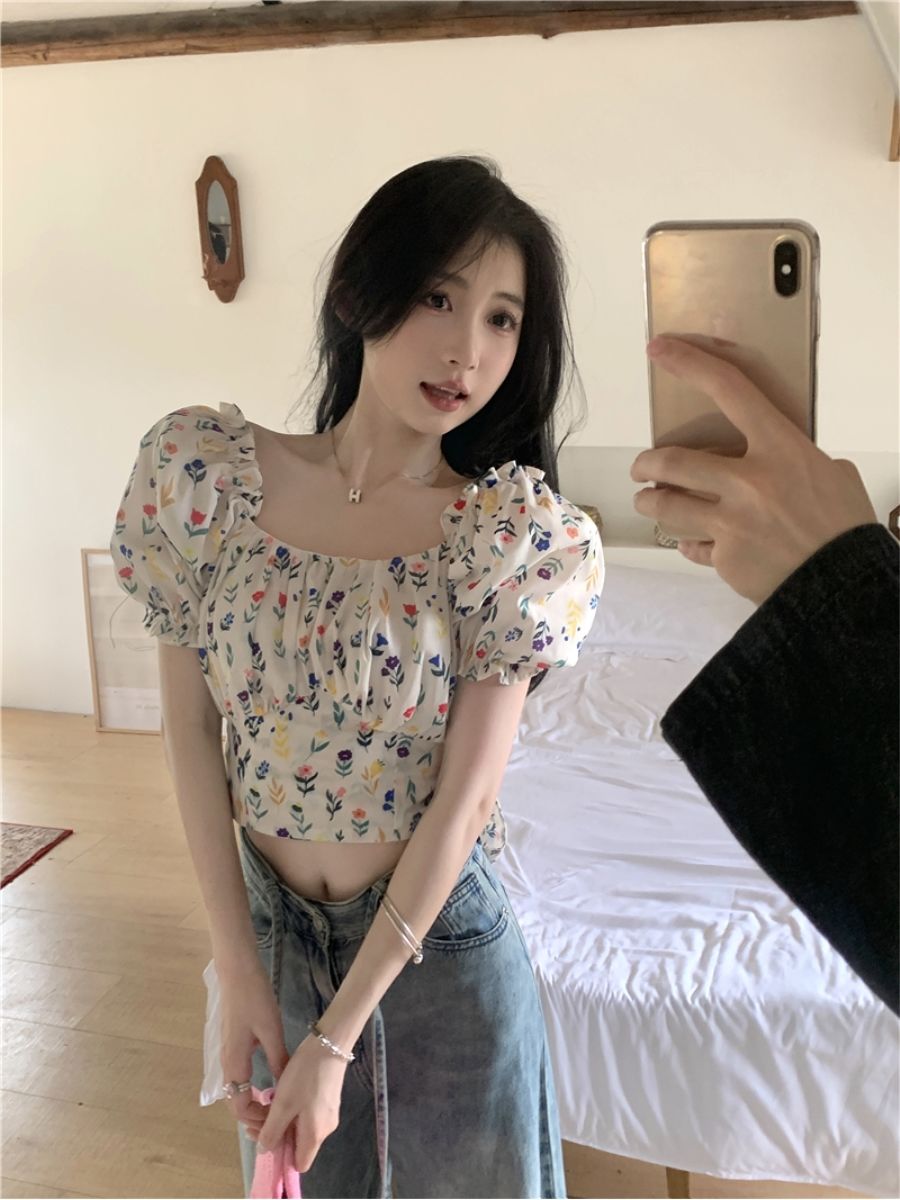 Blouses pour femmes à imprimé  - Crop Blouse Linen avis et prix