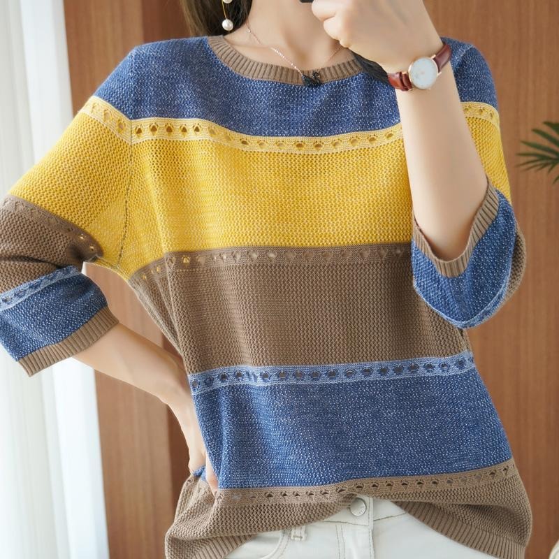 Pull rayé coréen à manches 3/4 - Summer Clothing Yarn avis et prix