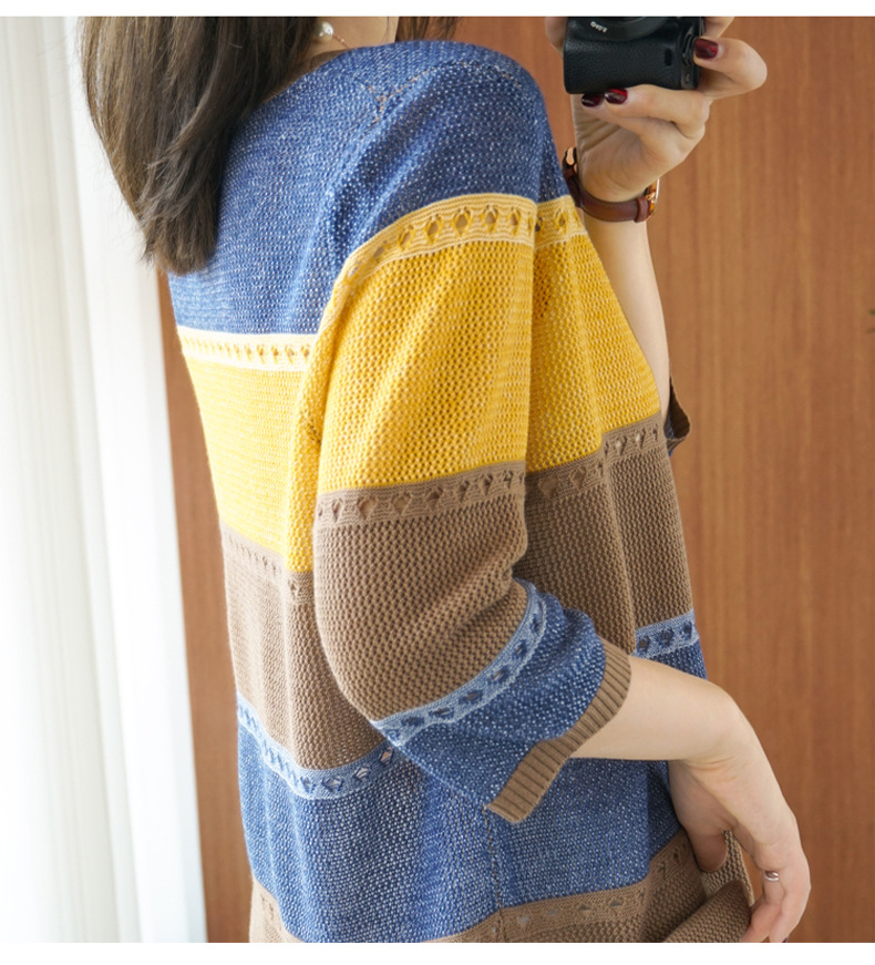 Pull rayé coréen à manches 3/4 - Summer Clothing Yarn avis et prix