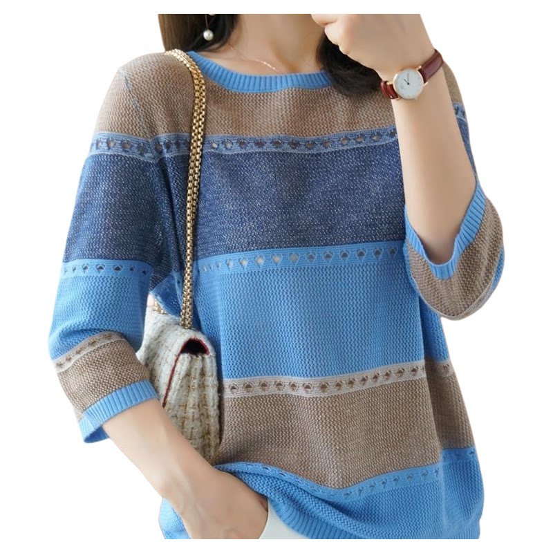 Pull rayé coréen à manches 3/4 - Summer Clothing Yarn avis et prix