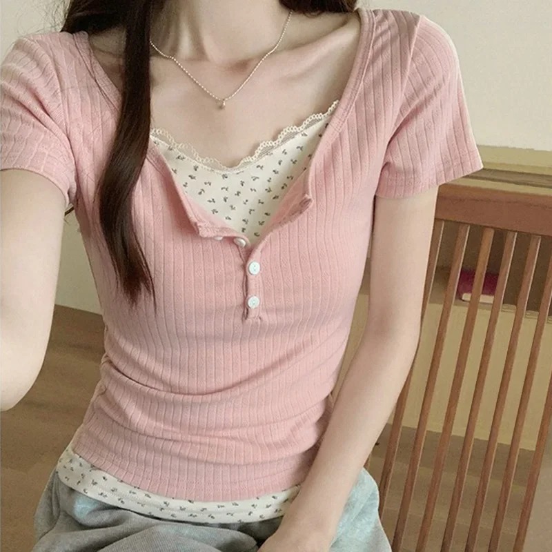 T-shirt côtelé en maille pour  - Crop Blouse Linen avis et prix