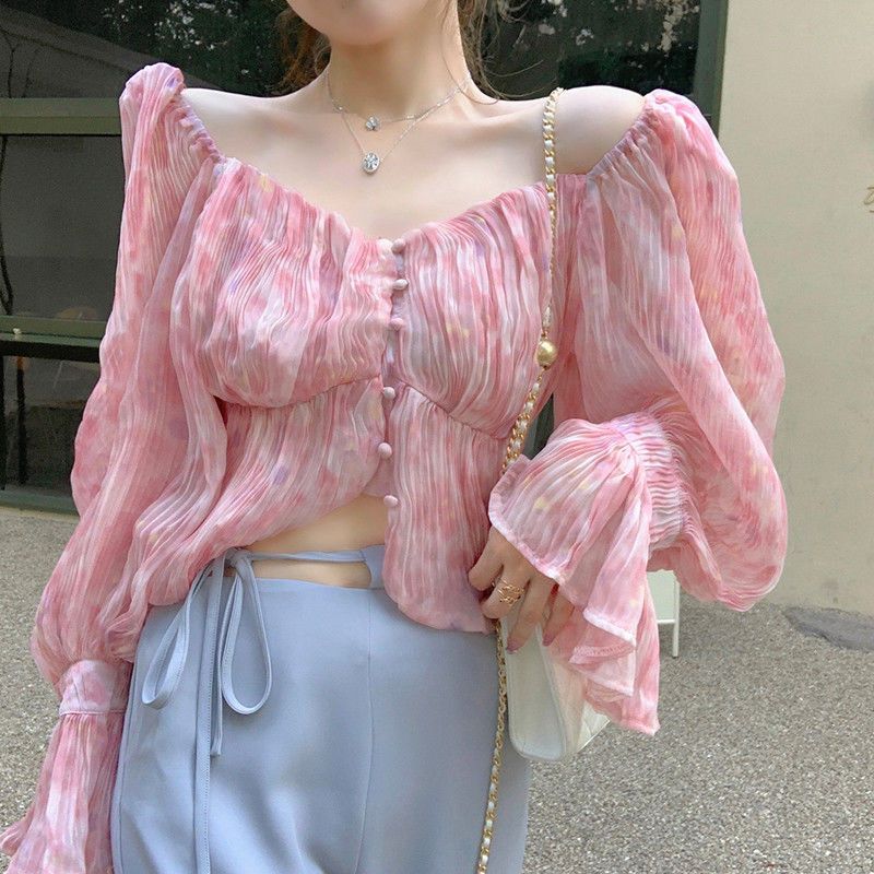 Sexy Kawaii doux col carré imp - Crop Blouse Linen avis et prix