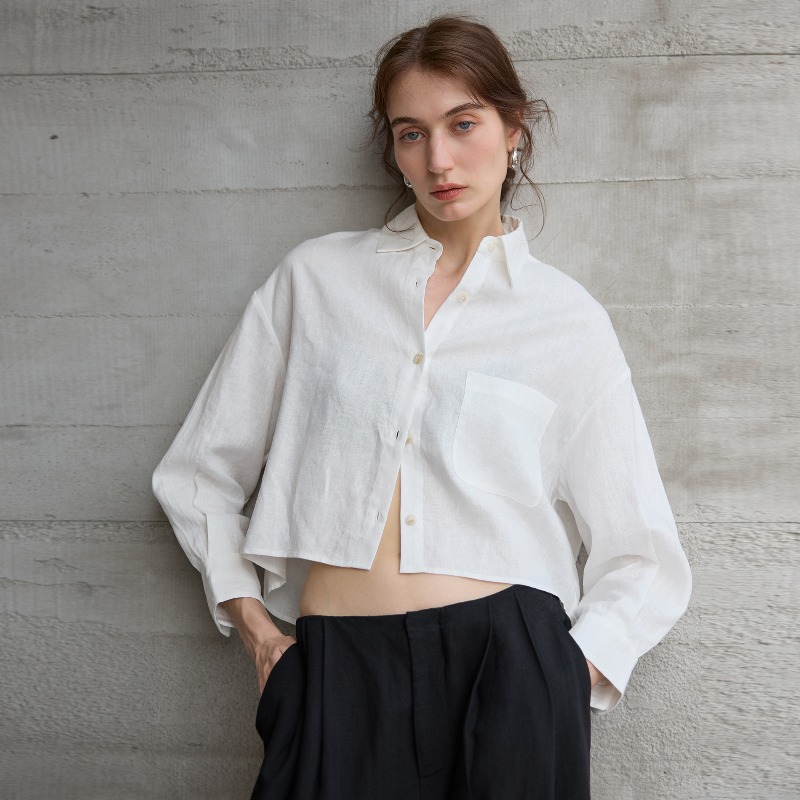 Chemises blanches 100% lin pou - Crop Blouse Linen avis et prix