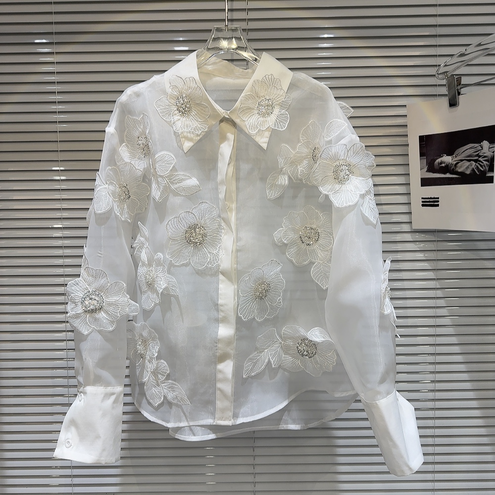 Printemps paillettes 3D fleurs - Crop Blouse Linen avis et prix