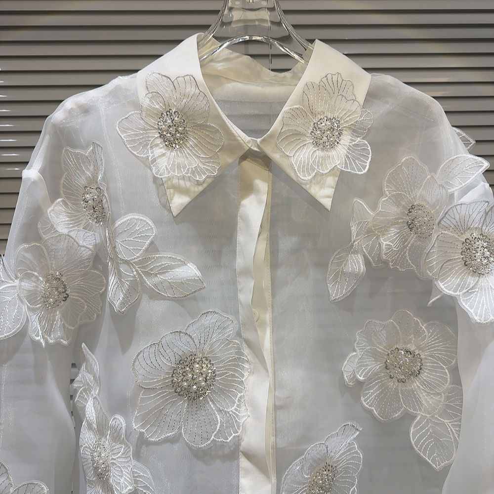 Printemps paillettes 3D fleurs - Crop Blouse Linen avis et prix