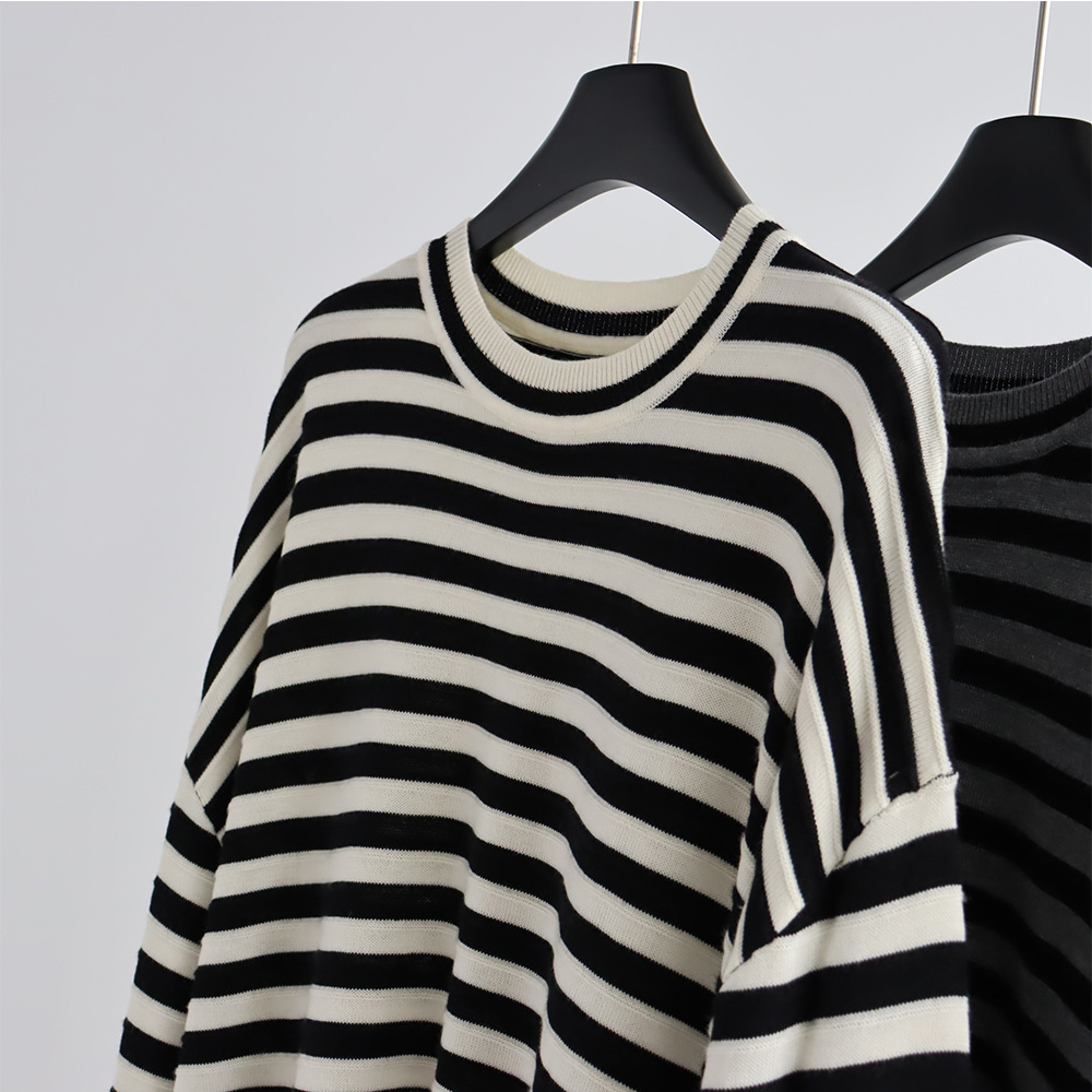 Pull en tricot rayé à col rond - Summer Clothing Yarn avis et prix