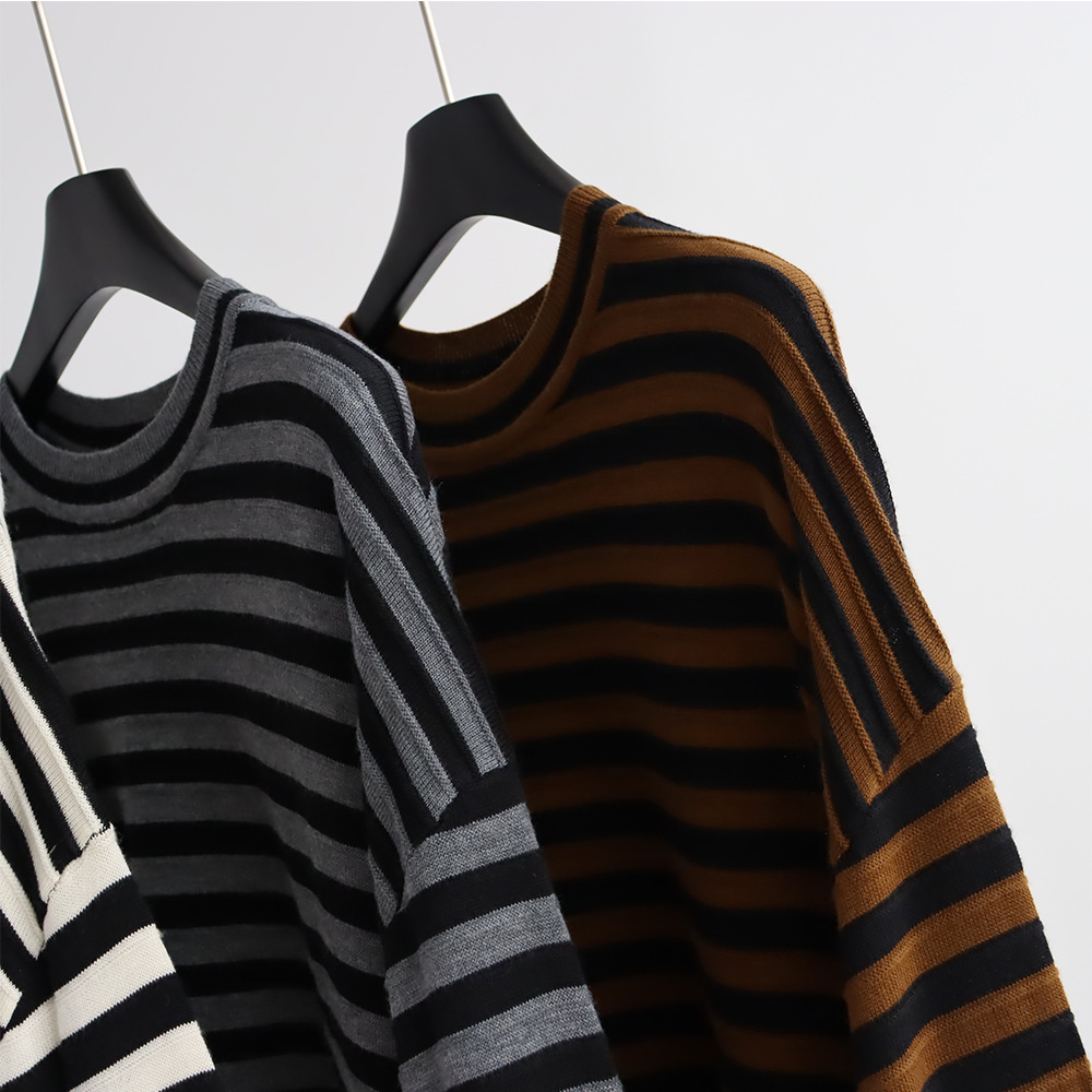Pull en tricot rayé à col rond - Summer Clothing Yarn avis et prix